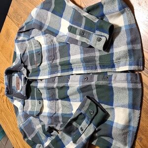 ORVIS Mens FLANNEL SHIRT MEDIUM Plaid Blue Green White Preowned Used
